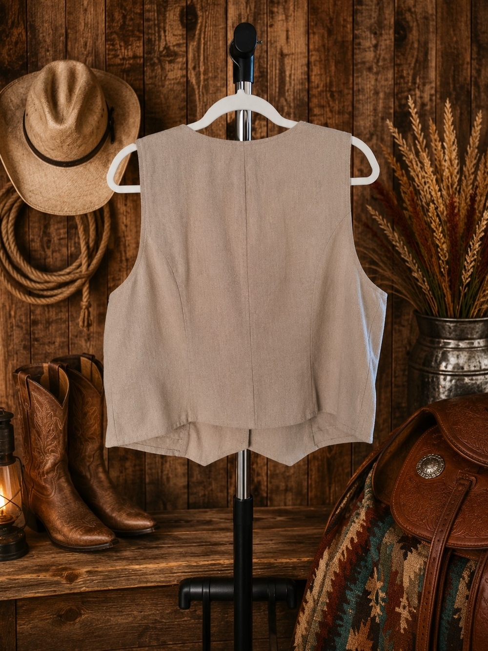 A New Day Linen Beige Tailored Women's Vest, XL - Picture 2 of 3